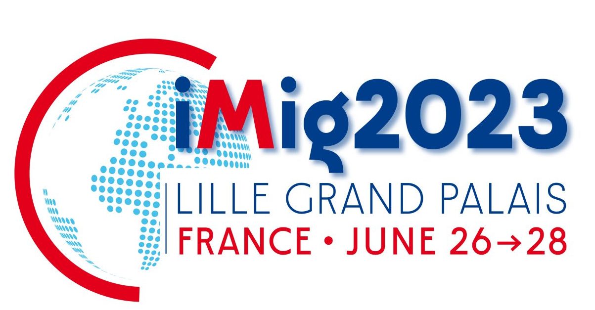 The iMig 2023 conference logo, stating that the conference will be held at Lille Grand Palais, France, from June 26 to June 28.