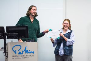 NCARD PhD student Jessica Boulter won the three minute thesis competition at the 2023 NCARD scientific symposium
